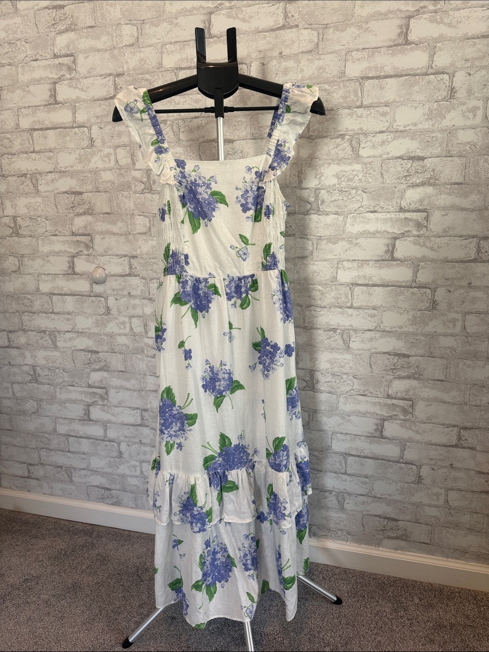 Draper James White Maxi Dress with Blue Hydrangea Print